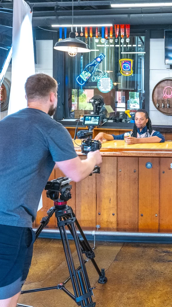 Hunter Addison filming a commercial with Antoine Dodson at Straight to Ale.